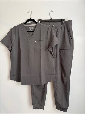 Fabletics Vital Onyx Gray Scrub Set - Top & Jogger Pants